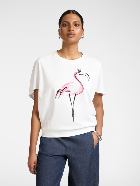 Printed cotton t-shirt with rhinestones