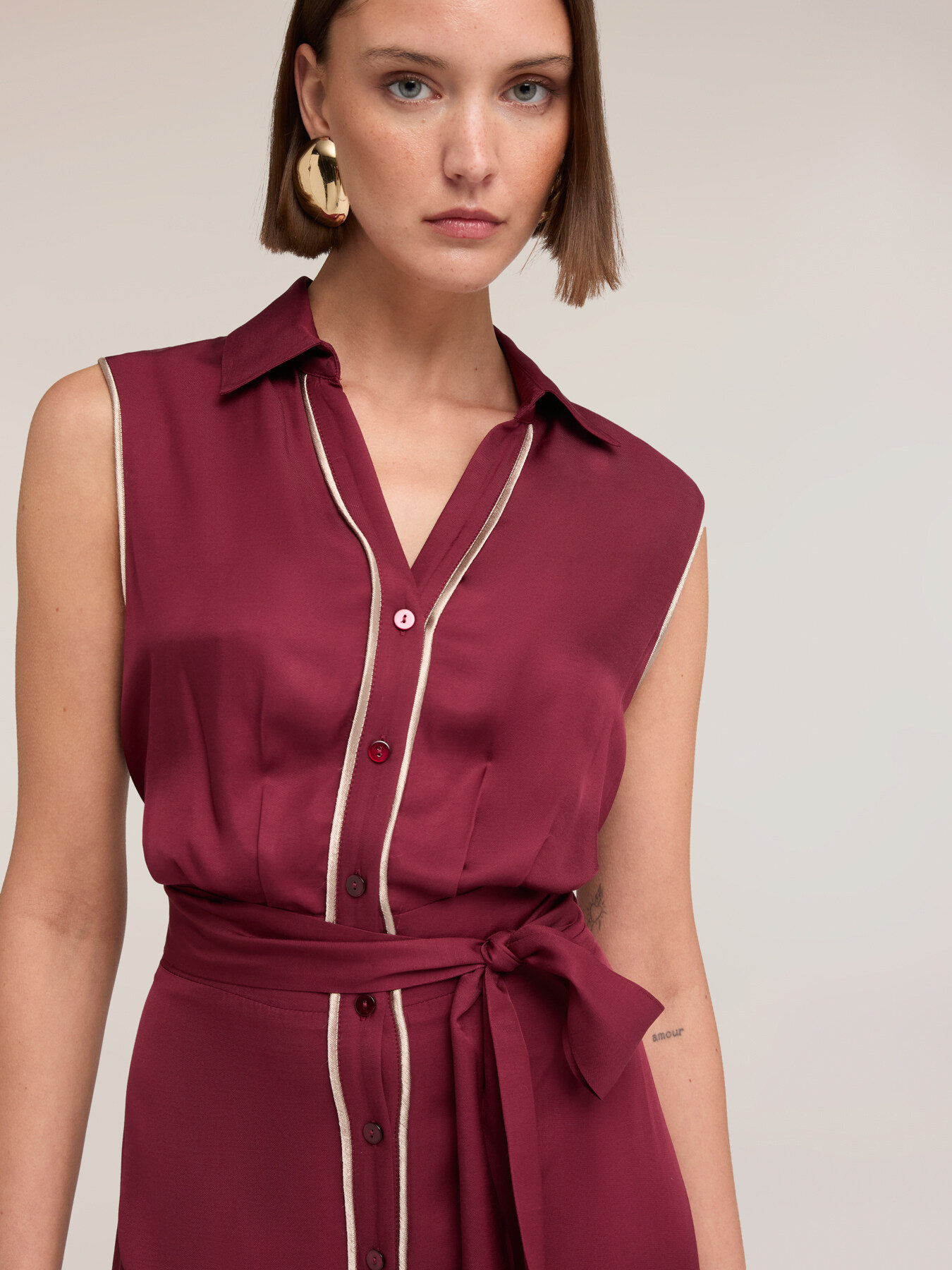 Rochie tip cămașă din twill cu curea image number 3