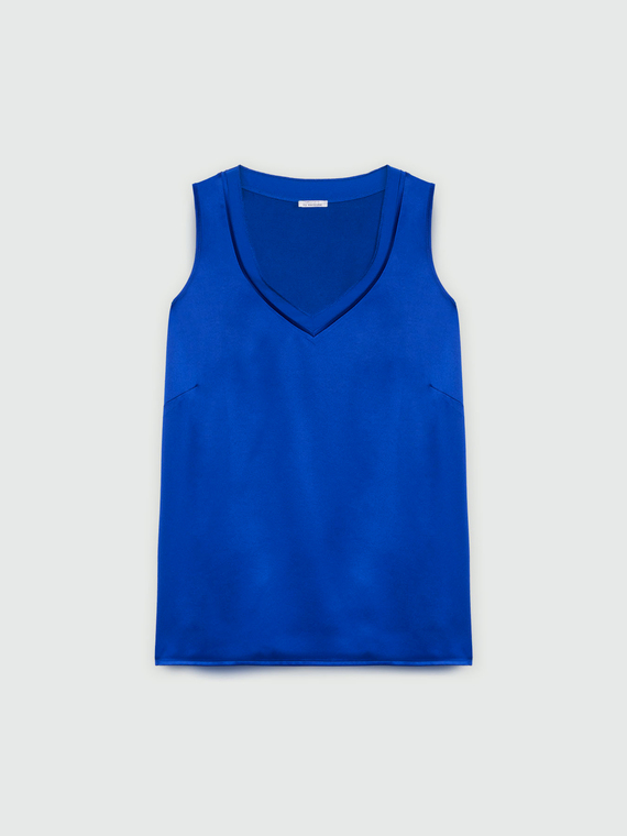 Top in due tessuti con scollo a V