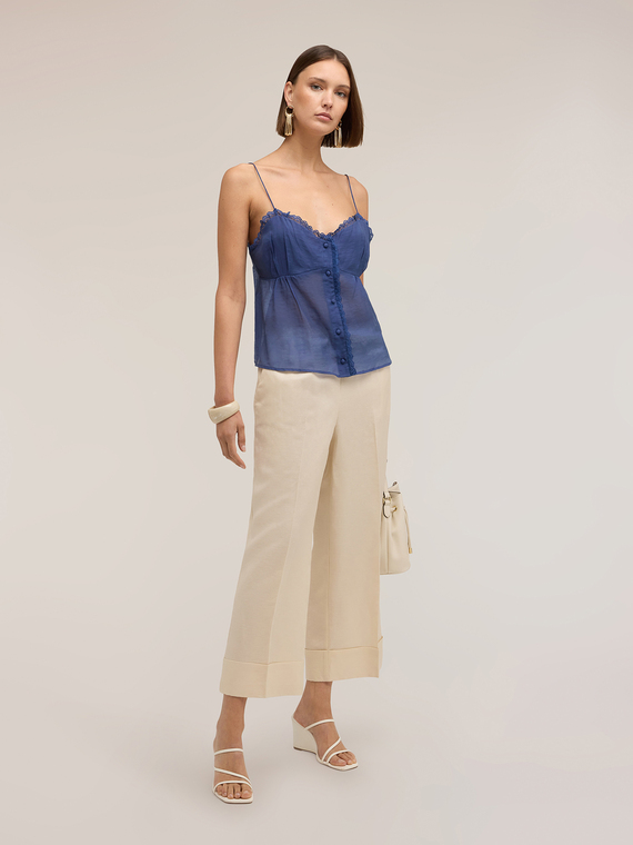 Pantaloni cropped din amestec de in