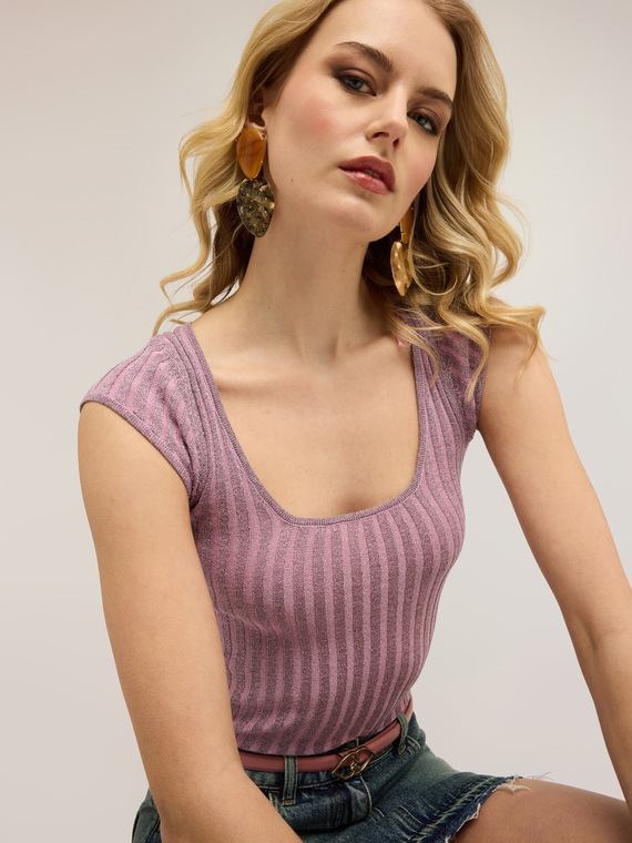 Slim-fit ribbed lurex knitwear