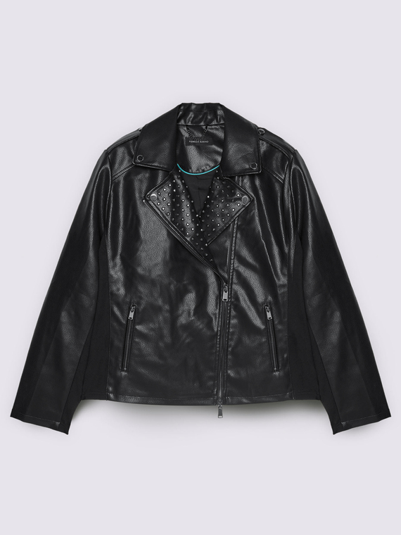 Giacca biker con borchie e zip asimmetrica