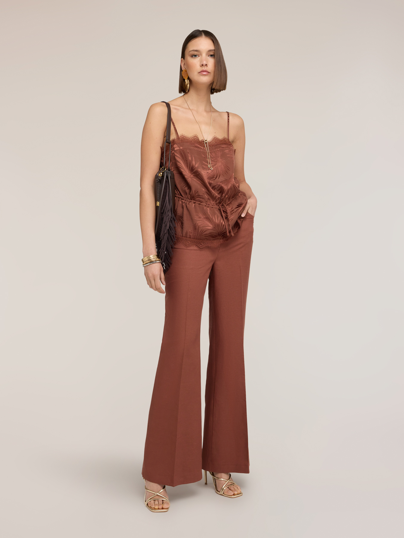 Top din satin jacquard cu dantelă image number 0