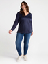 Dual fabric T-shirt with v-neck image number 2