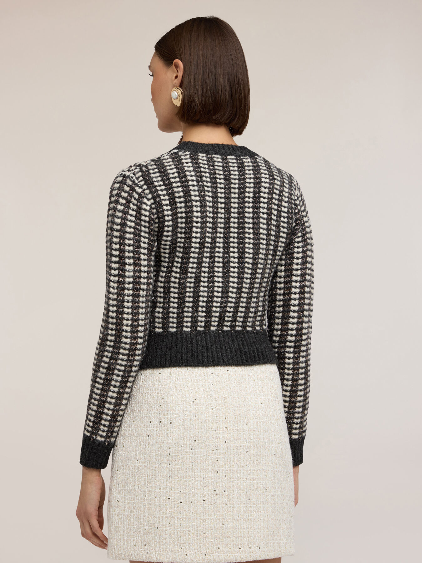Cropped perforated mixed lurex cardigan image number 2