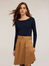Boat neck sweater in flat rib knit image number 0