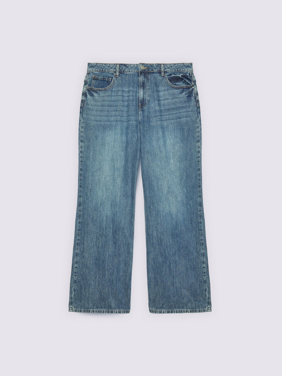 Wide Leg Jeans in Stone-Washed-Optik
