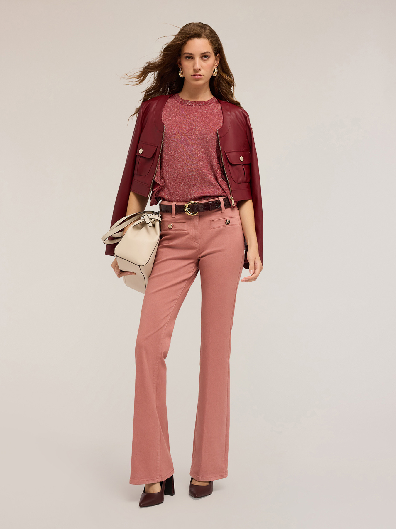 Cotton drill flare pants image number 2