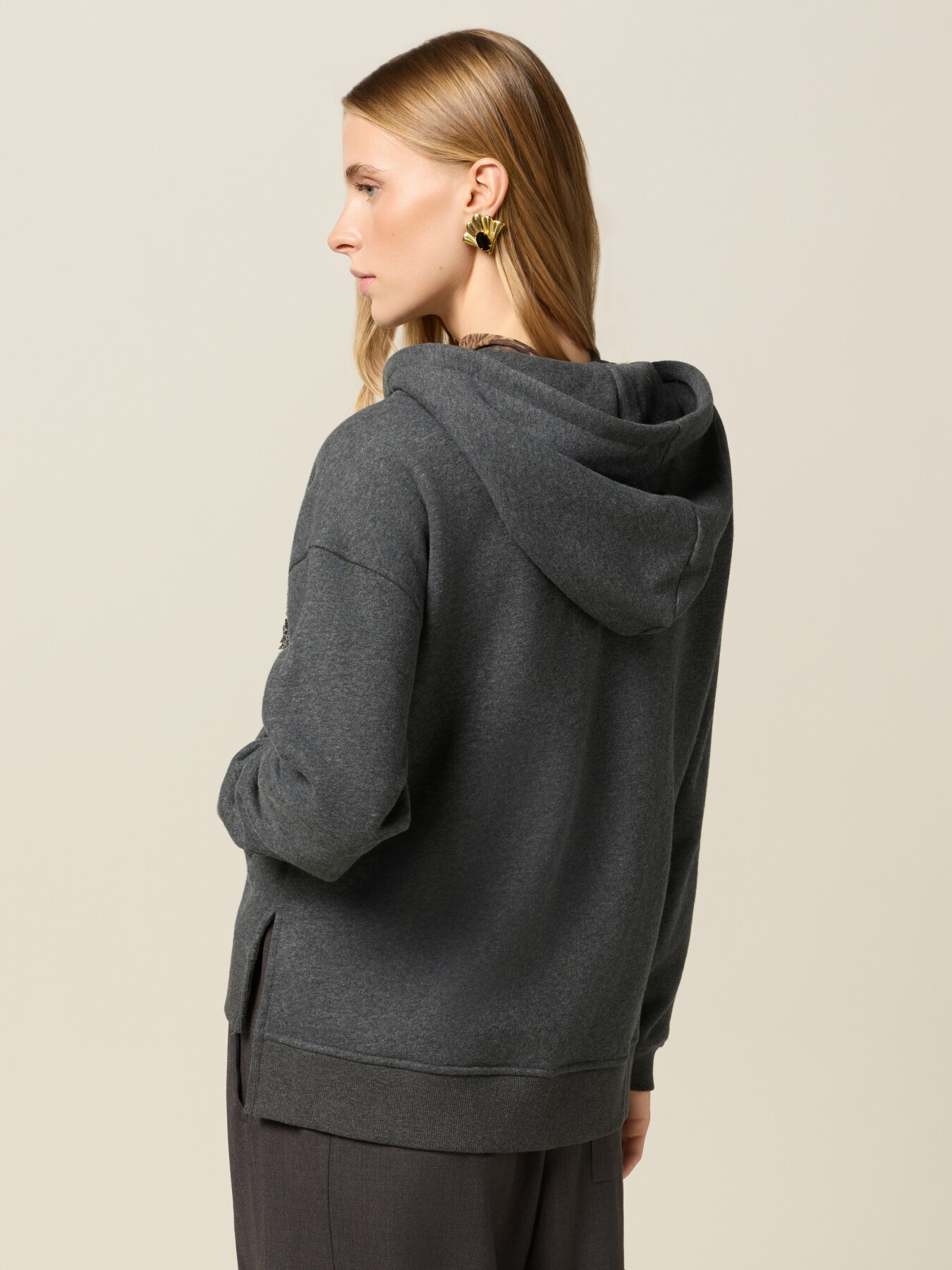 Offene Sweatjacke mit Blumenapplikation image number 1