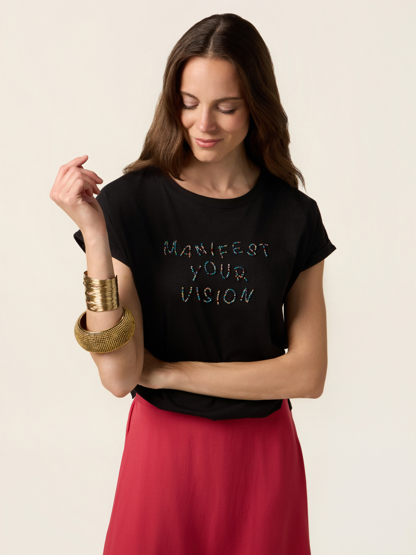 Tricou din jerseu cu broderie cu litere image number 0