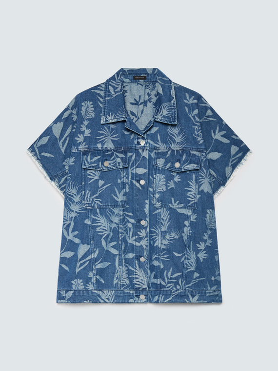 Jeanshemd mit Jacquard-Blattmuster