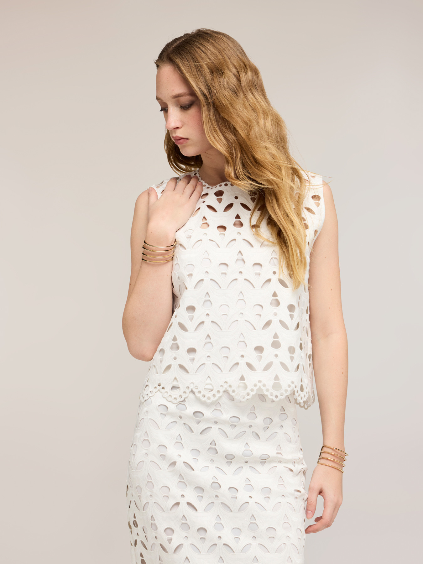 Coated fabric top with sangallo effect image number 1