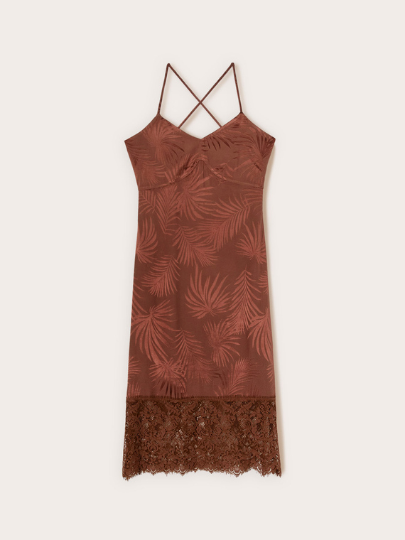 Jacquard satin sheath dress with lace