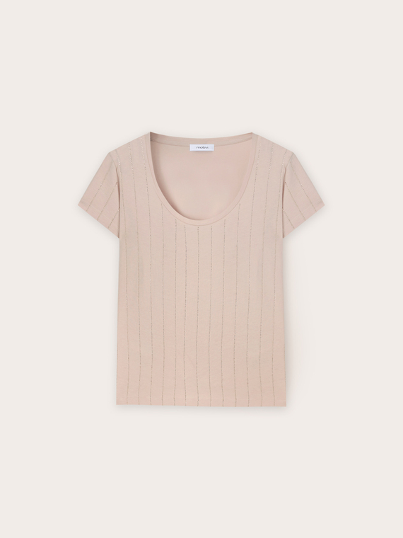 T-shirt en coton à rayures en strass