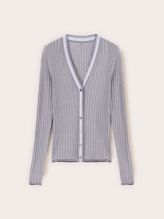 Ribbed knit cardigan with lurex blend