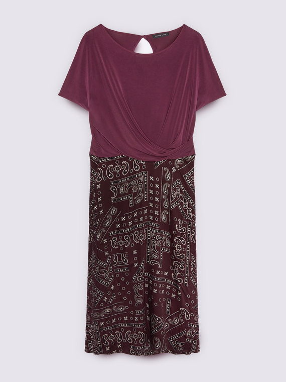 Vestito flare bimaterico con stampa
