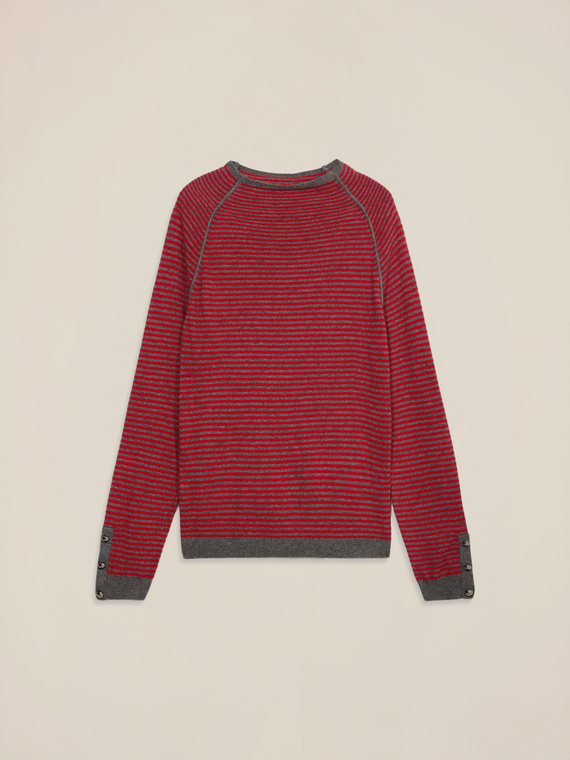 Mixed wool striped sweater with button detail