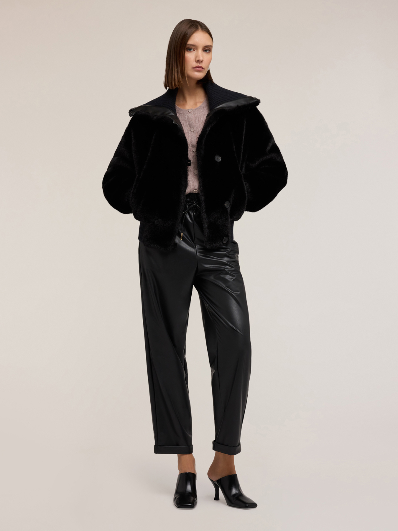 Teddy effect jacket with high collar image number 0