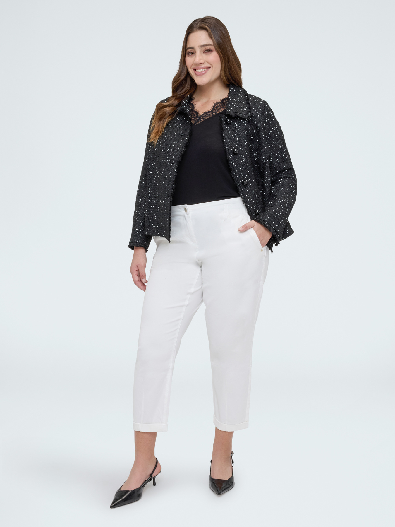 T-shirt en m&eacute;lange de laine avec dentelle image number 3