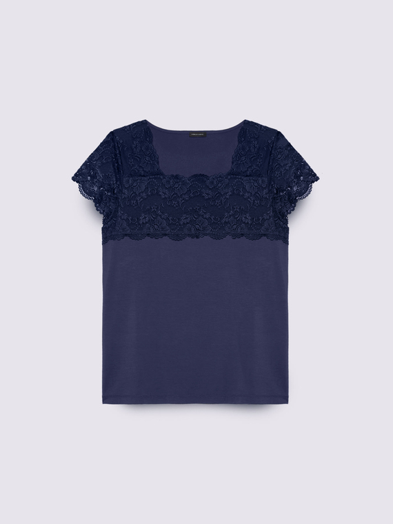T-shirt in jersey con inserto in pizzo