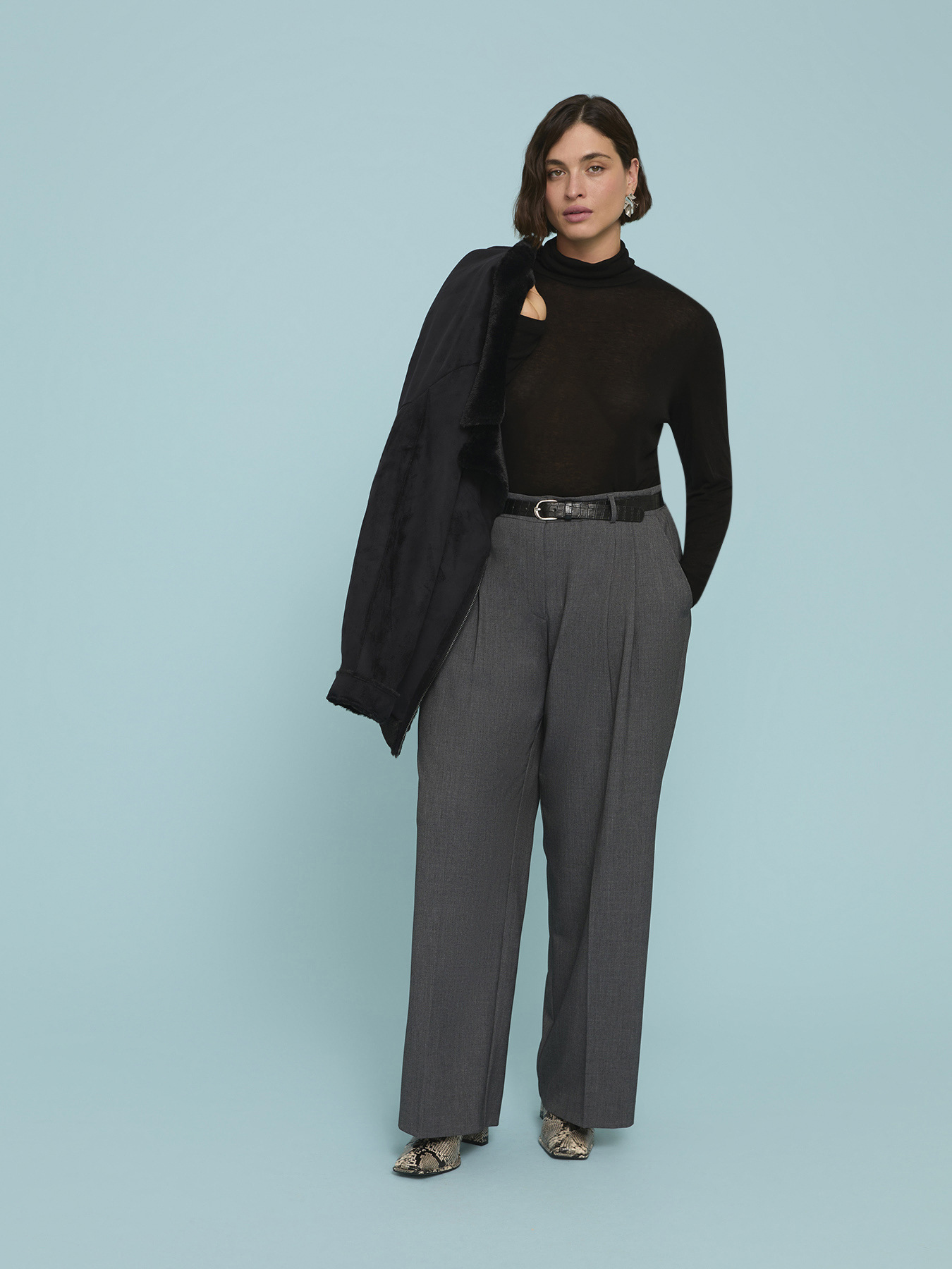 Wool blend jersey turtleneck t-shirt image number 2