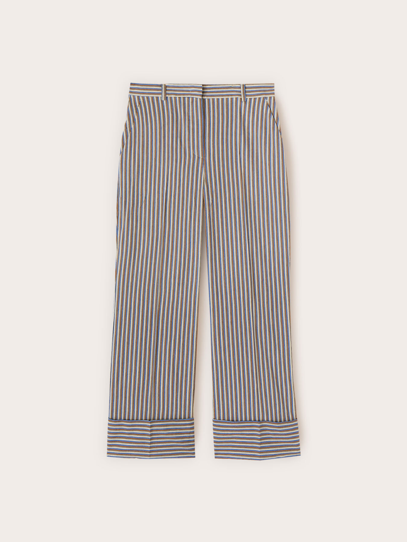 Pantaloni cropped &icirc;n dungi din amestec de bumbac image number 4