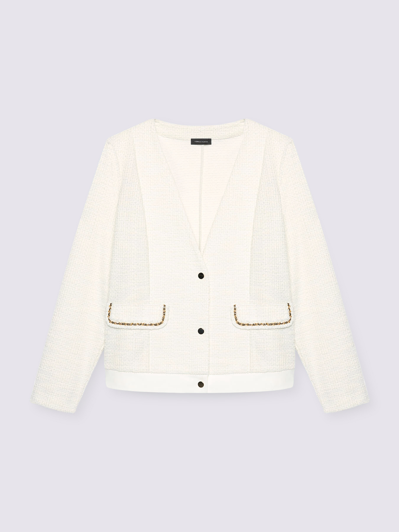 Bouclé knit sweatshirt jacket with chains image number 4