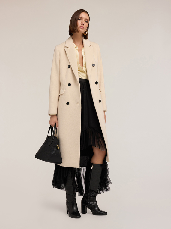 Manteau croisé en drap de laine mélangée