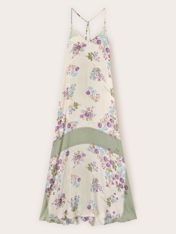 Long satin dress with print