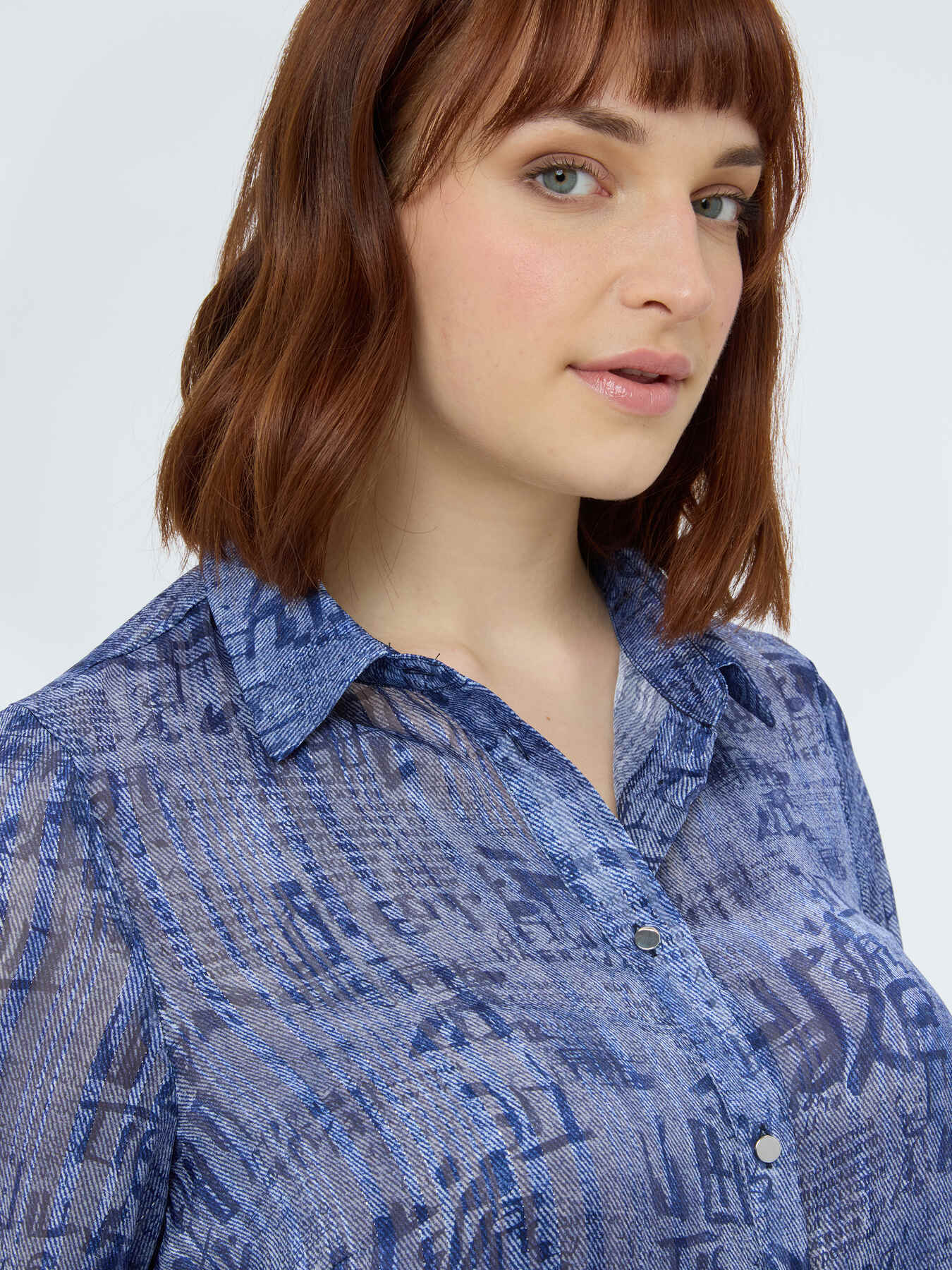 Camicia in creponne con stampa lettering image number 2