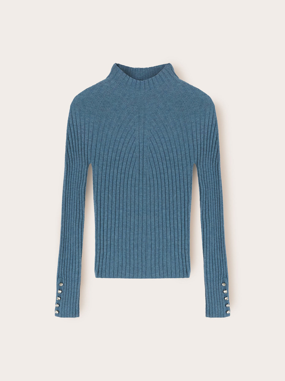 Jersey de cuello alto acanalado con botones joya