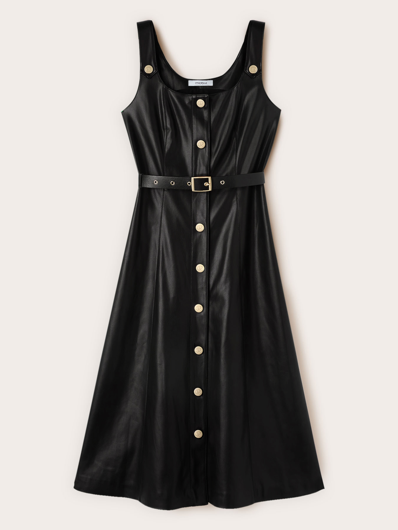 Robe évasée avec ceinture en tissu enduit image number 4