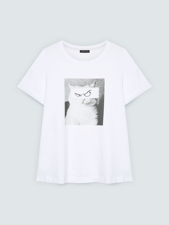T-Shirt aus Baumwolle mit Katzen-Print