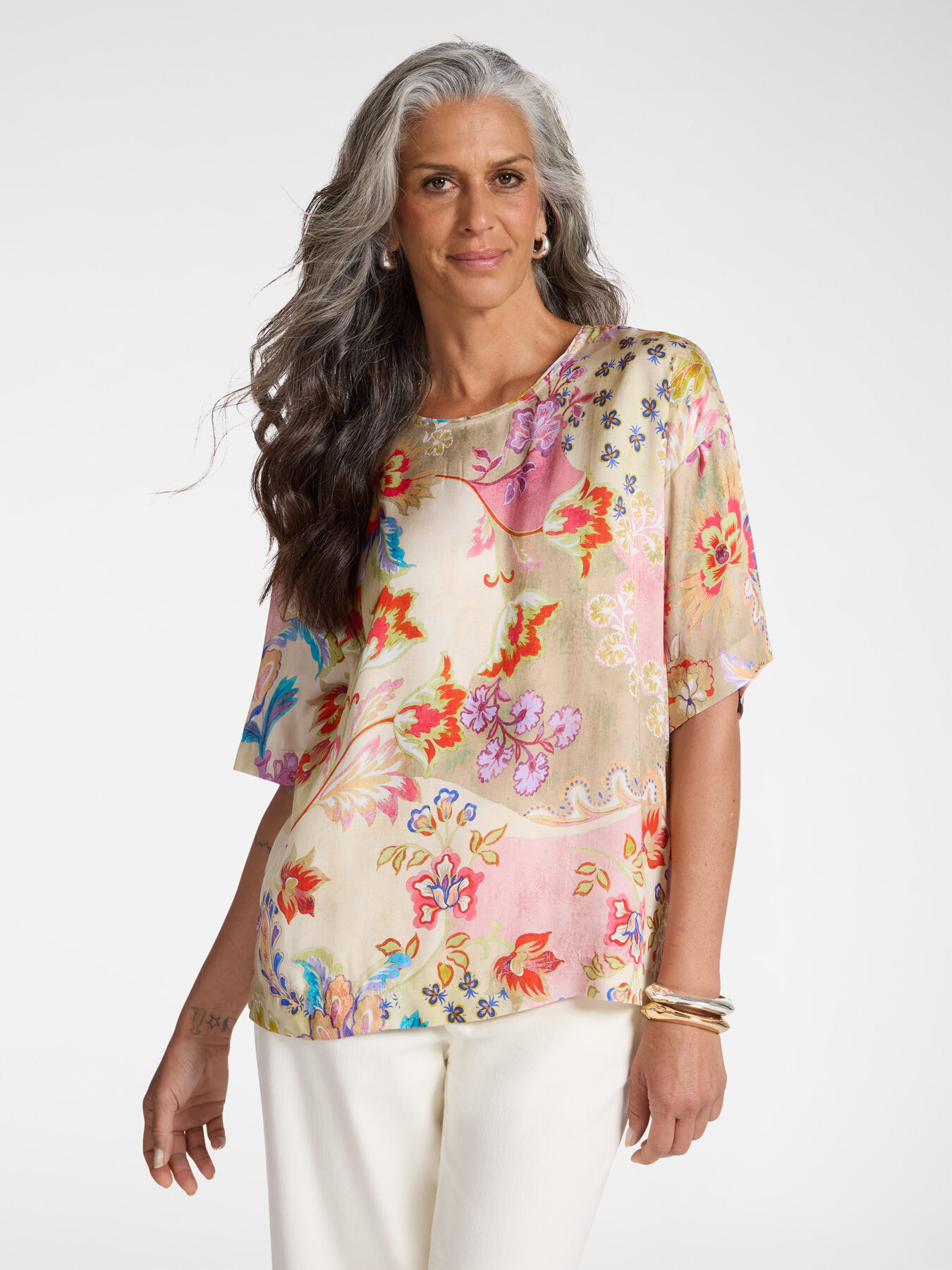 Printed blouse in viscose twill image number 0
