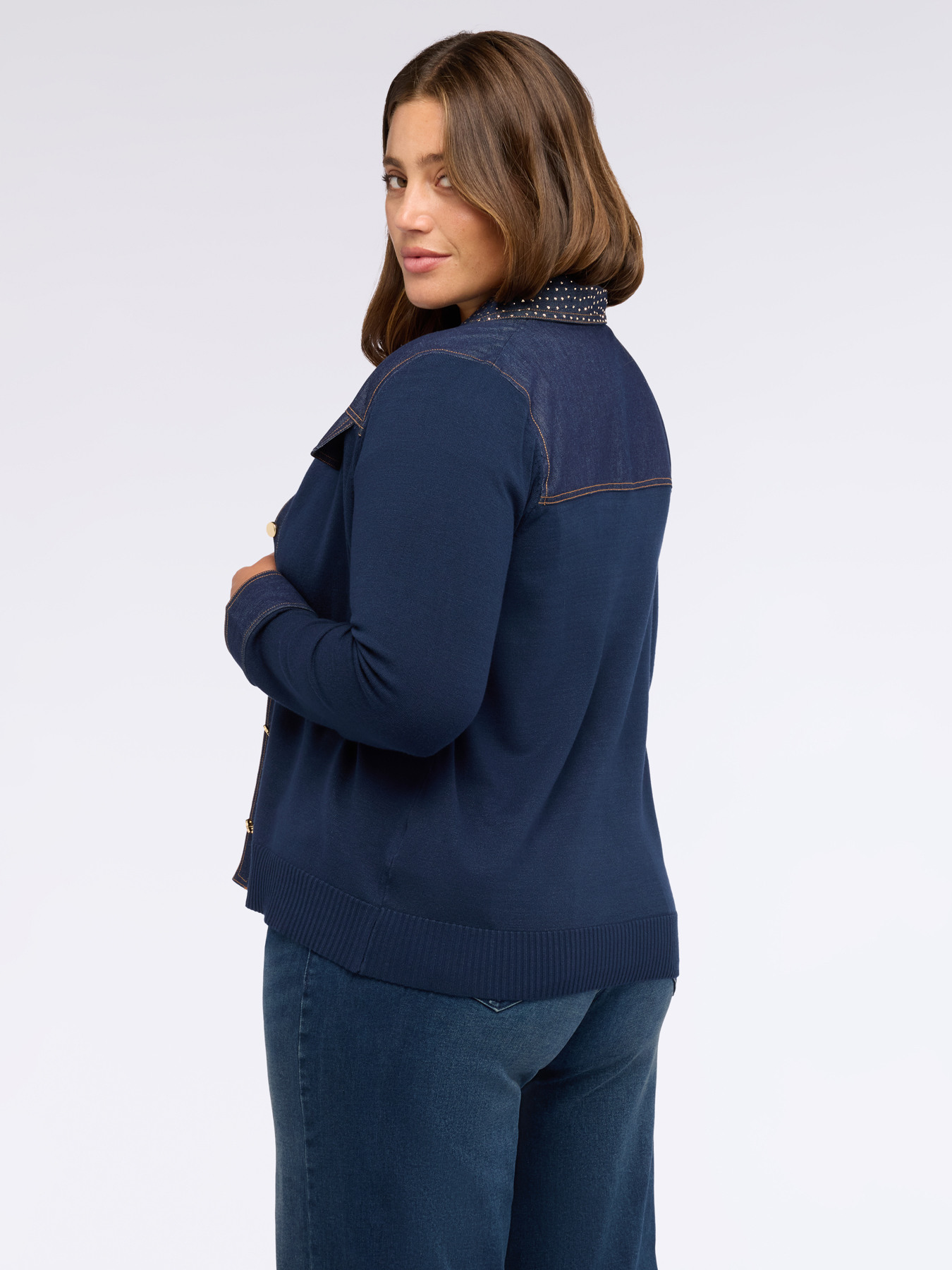 Cardigan con dettagli denim e punti luce image number 1