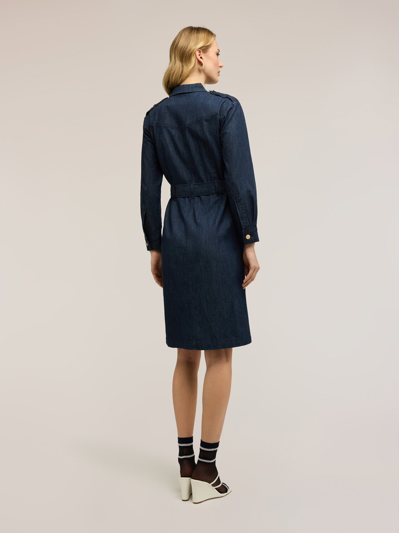 Denim shirt dress with belt image number 1