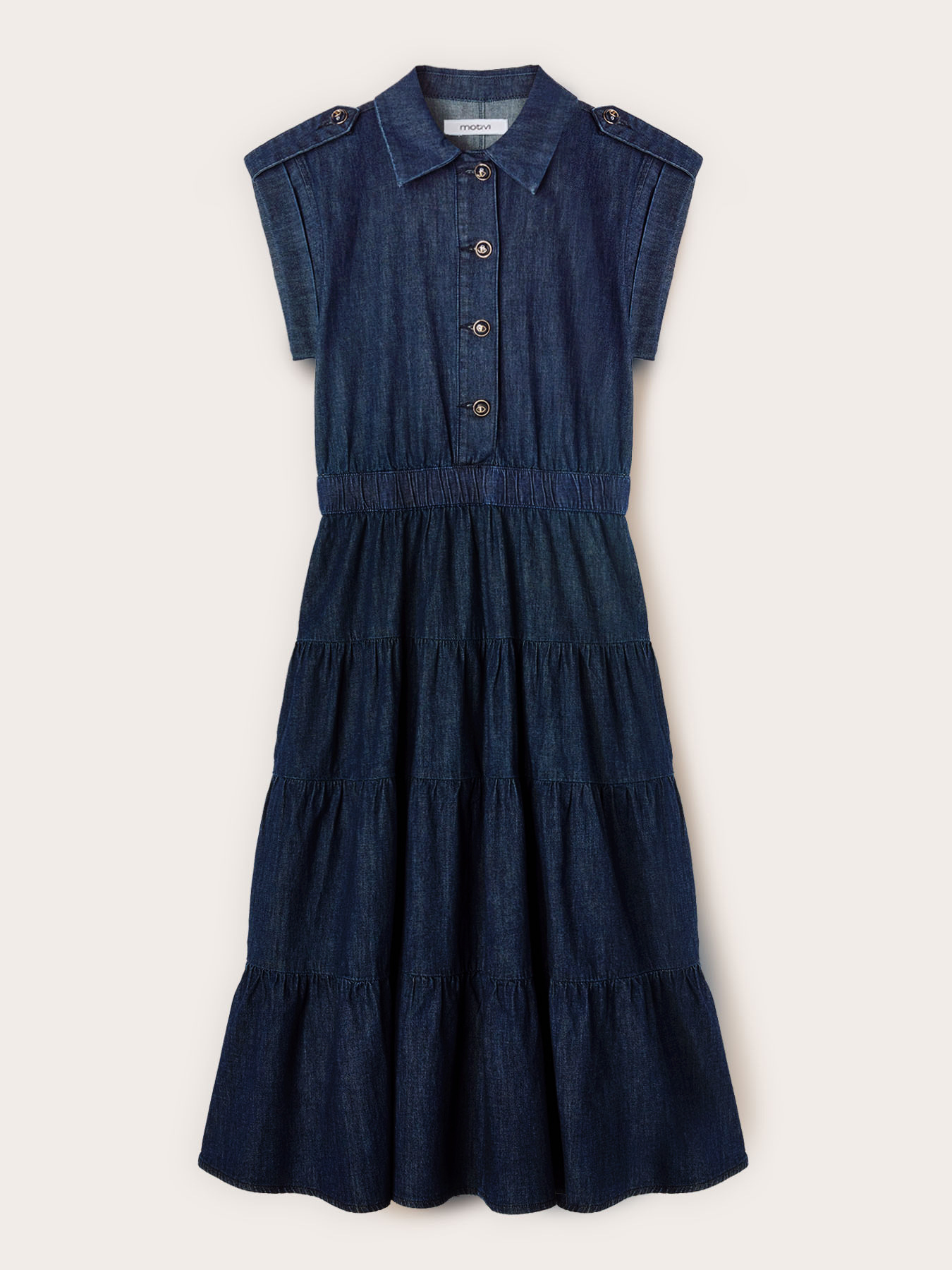 Denim shirt dress with ruffled skirt image number 4