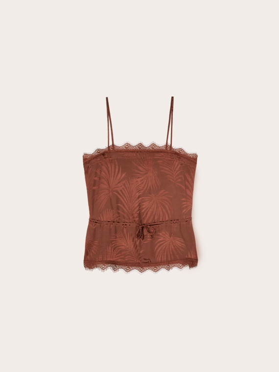 Top din satin jacquard cu dantelă