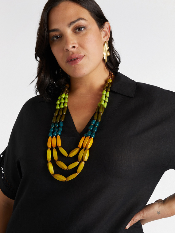 Collier de perles en bois multi-rangs