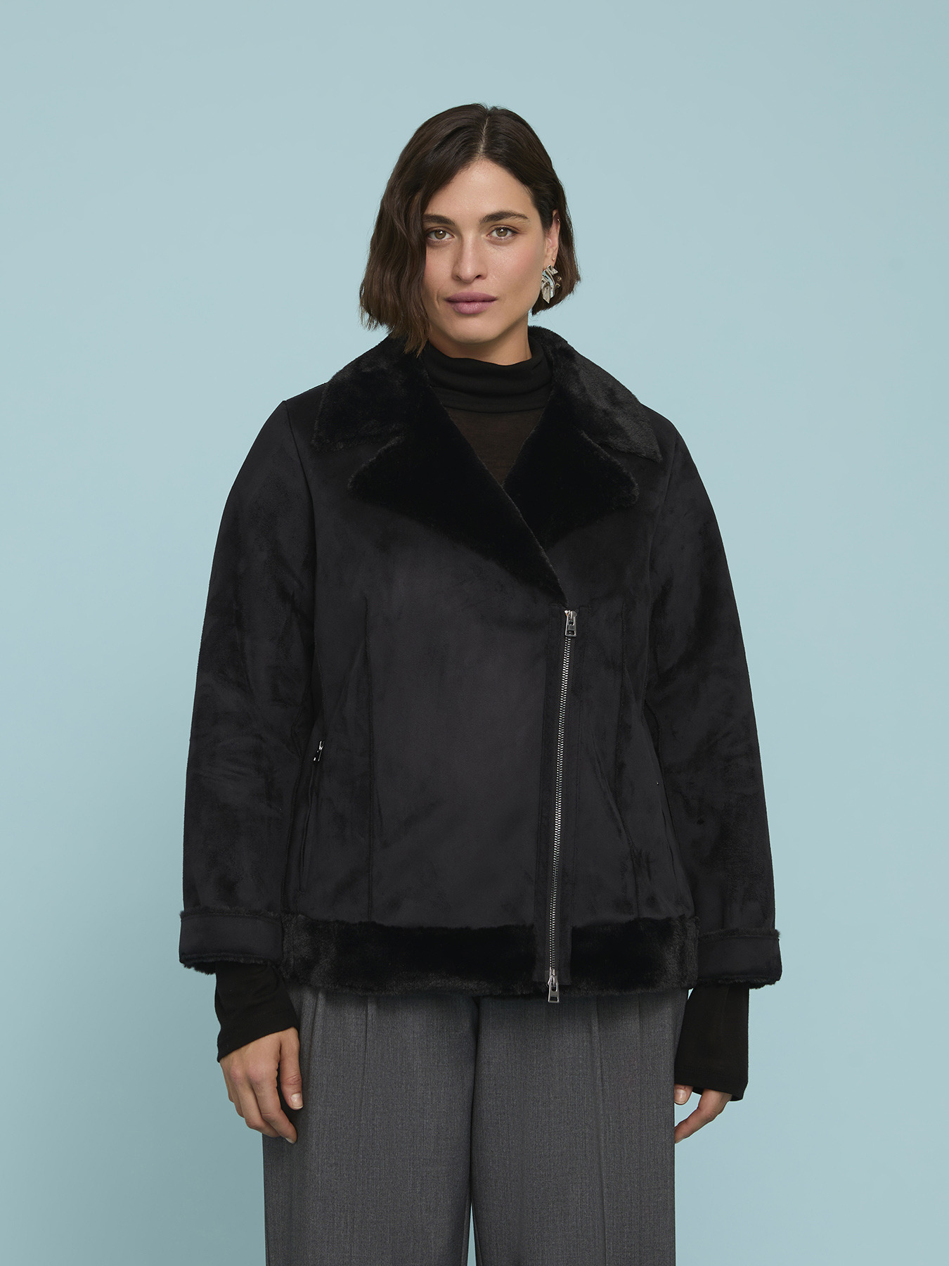 Soft touch jacket with asymmetric zip image number 0