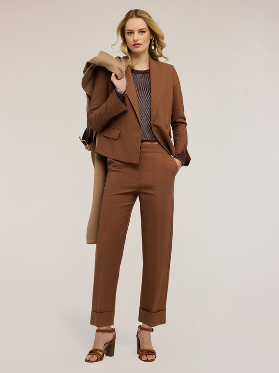 Wide-leg trousers in cotton-blend technical fabric