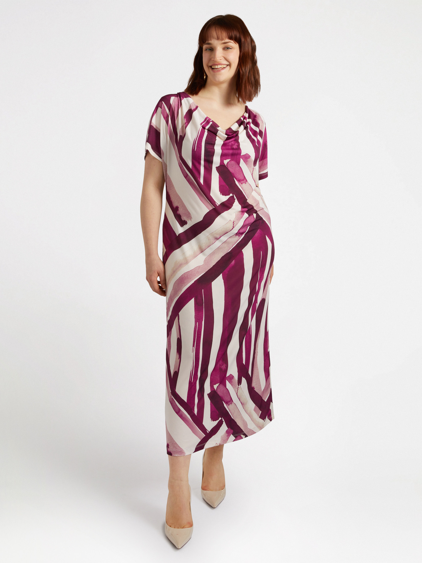 Bedrucktes Kleid mit Wasserfallausschnitt image number 0