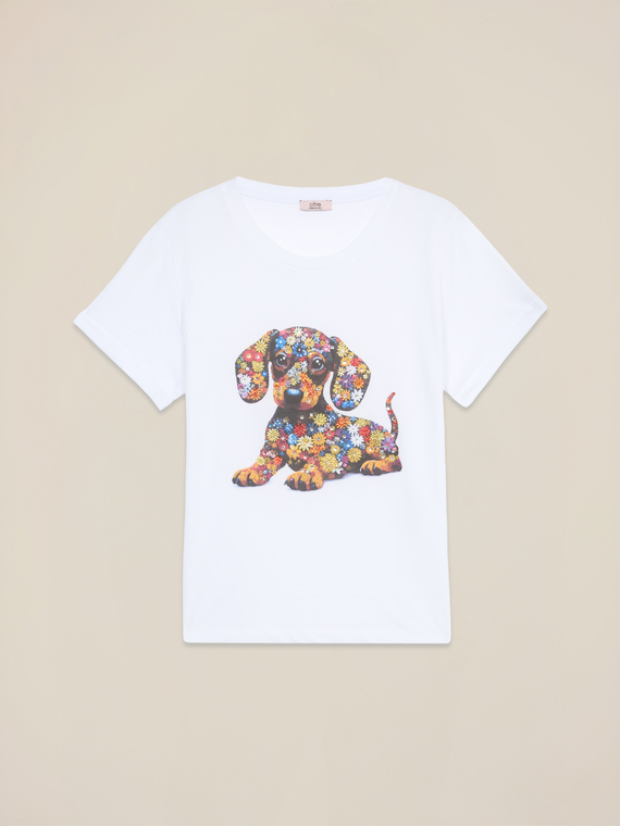 T-shirt con stampa e applicazioni