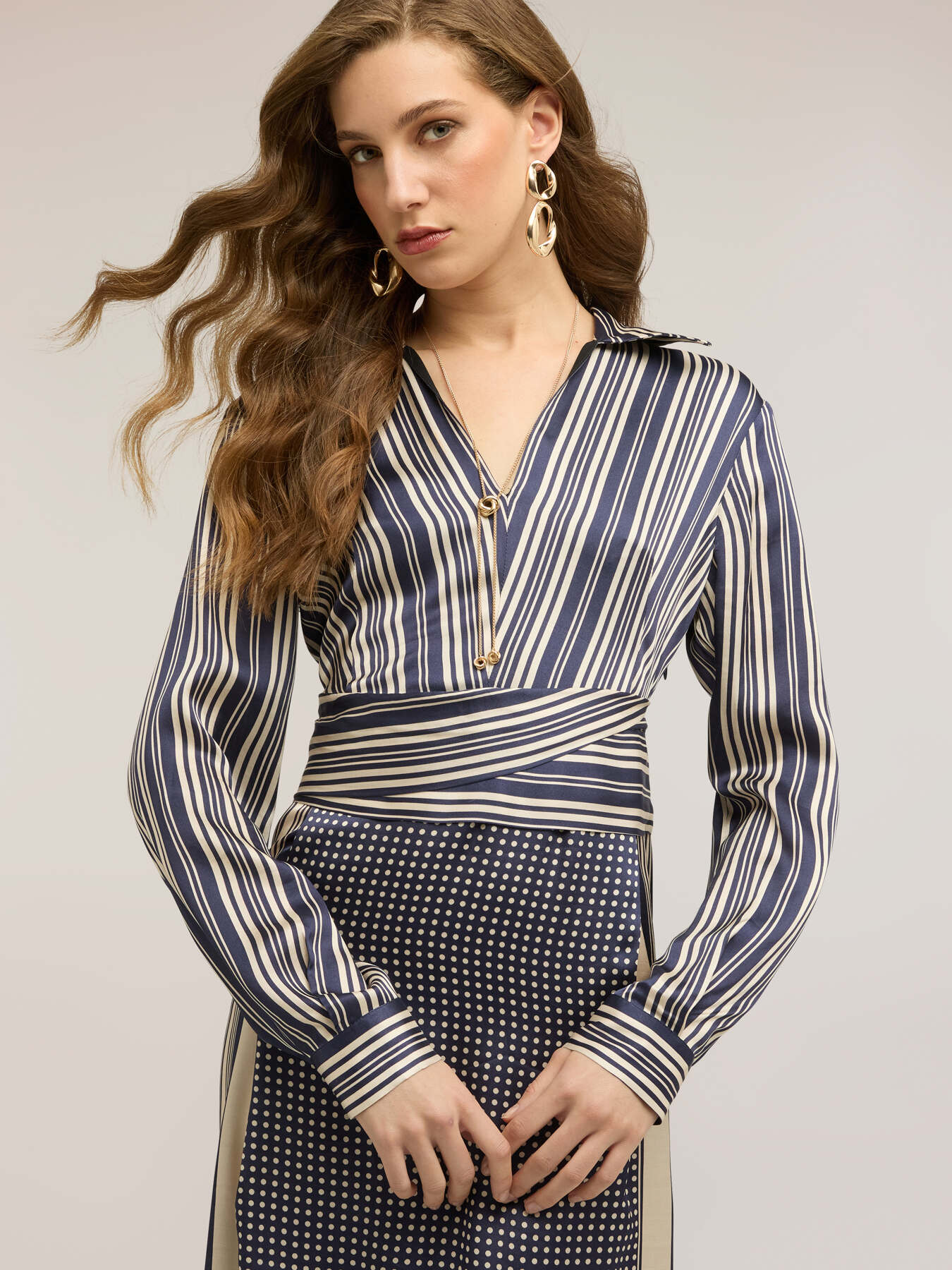 Foulard print satin shirt dress image number 3