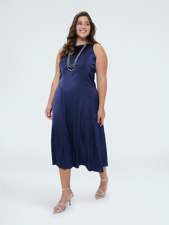Robe longue sans manches en satin de viscose