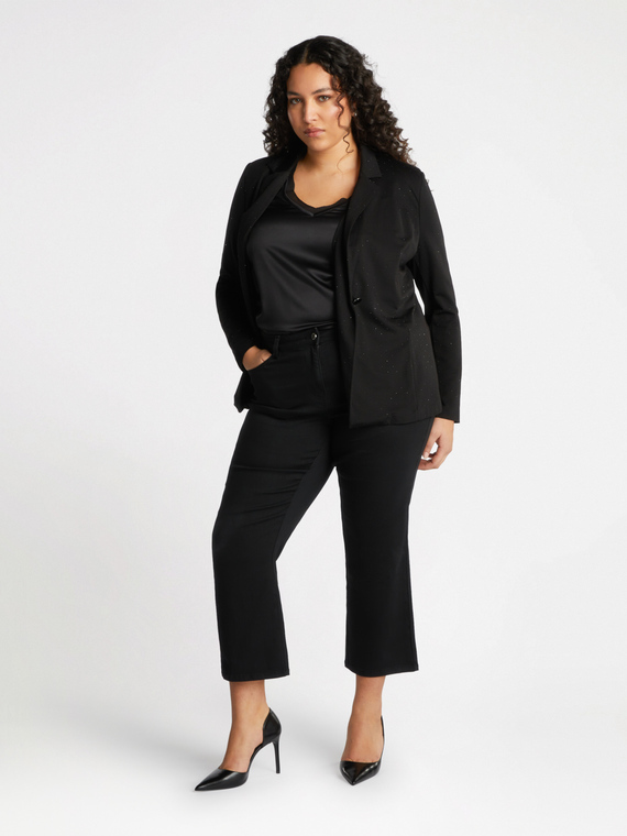 Dual fabric V-neck top