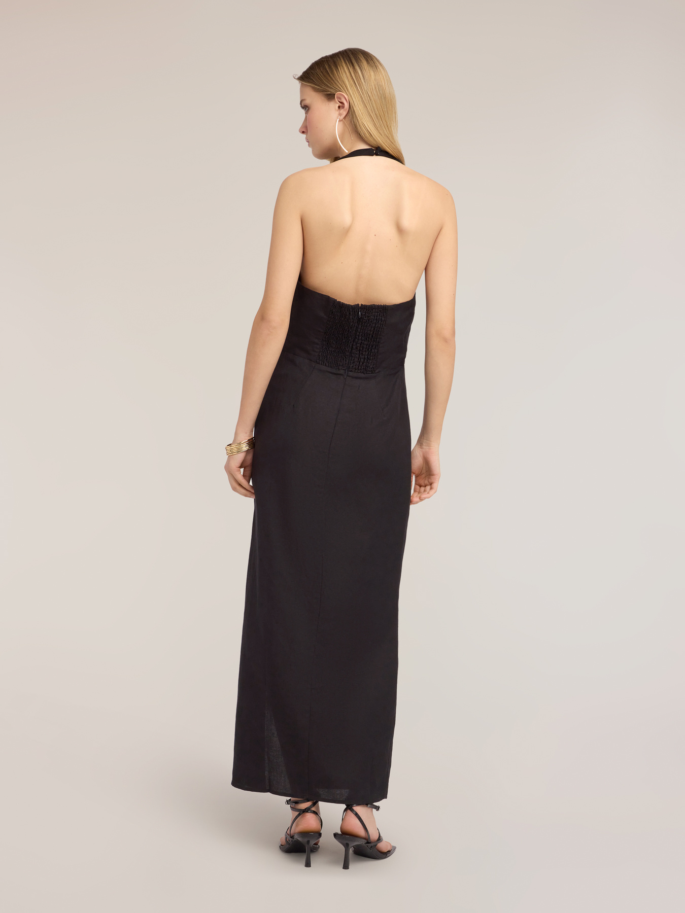 Robe longue en m&eacute;lange de lin avec drap&eacute; image number 1