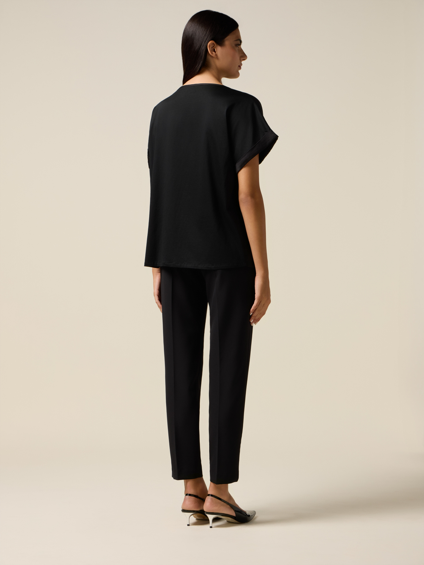 Two-material T-shirt with appliqués image number 1