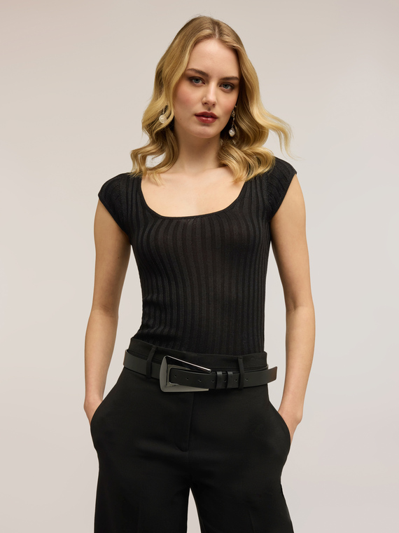Slim-fit ribbed lurex knitwear