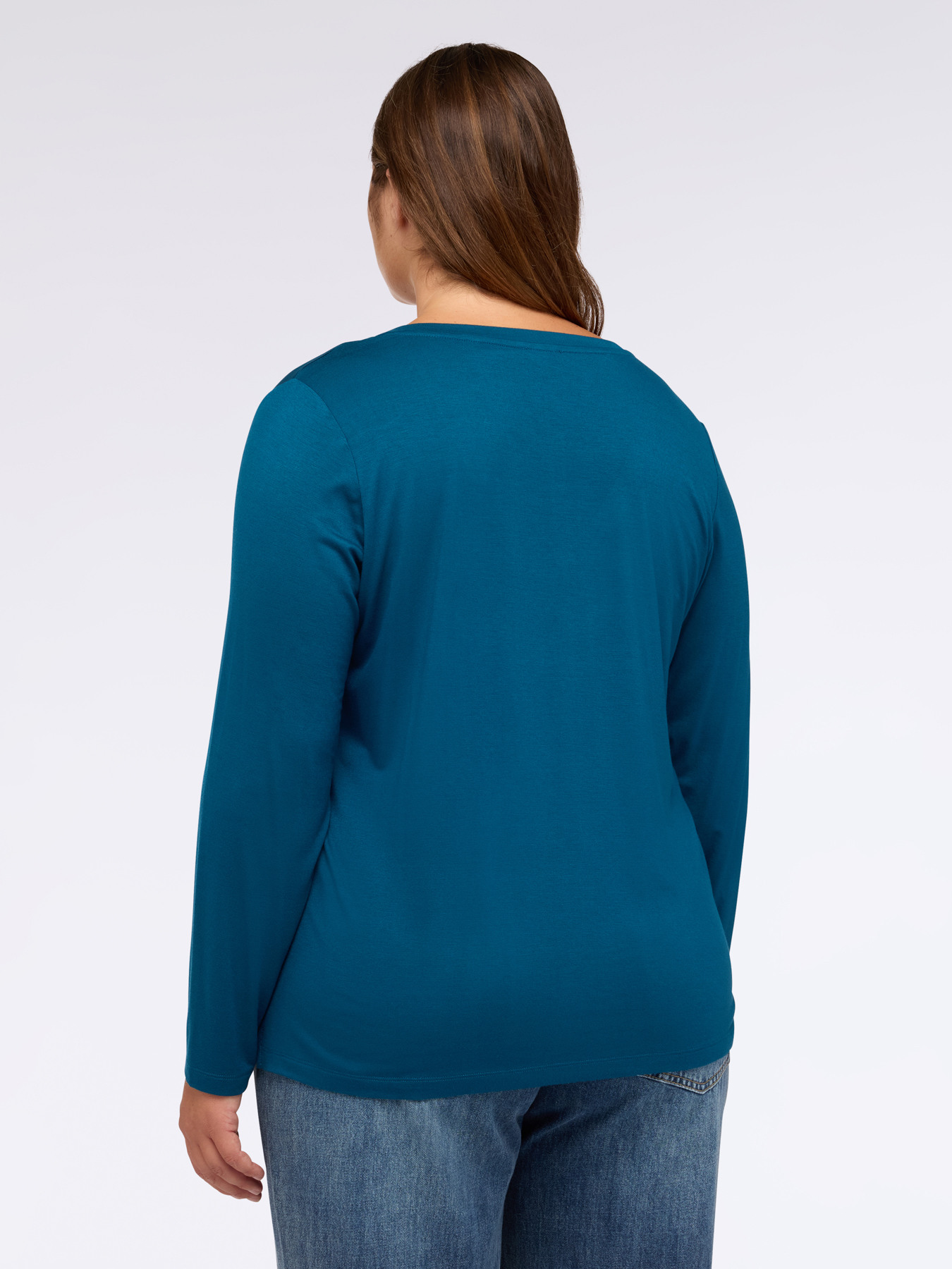 Two-material V-neck T-shirt with long sleeves image number 1